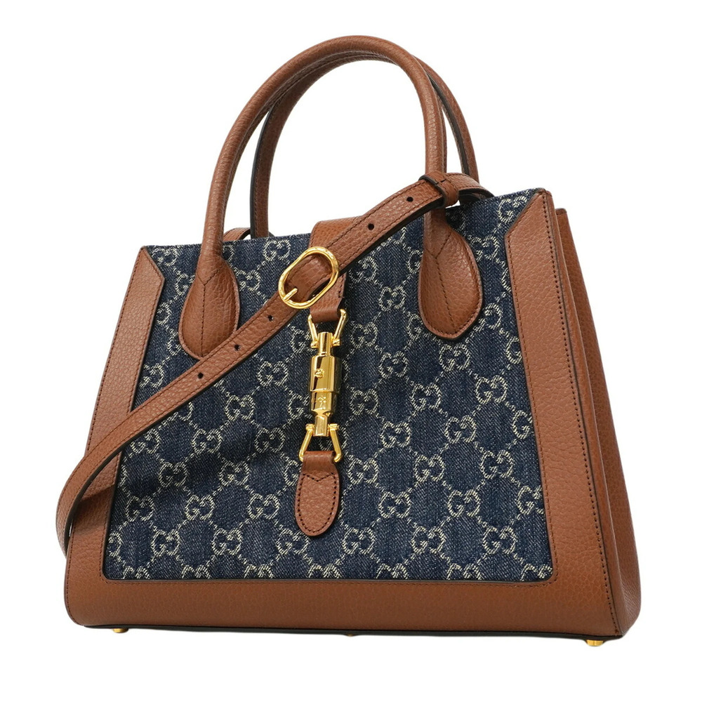 Gucci New Jackie Handbag 649016 Denim Leather Blue Brown 2-way Bag for Women ...